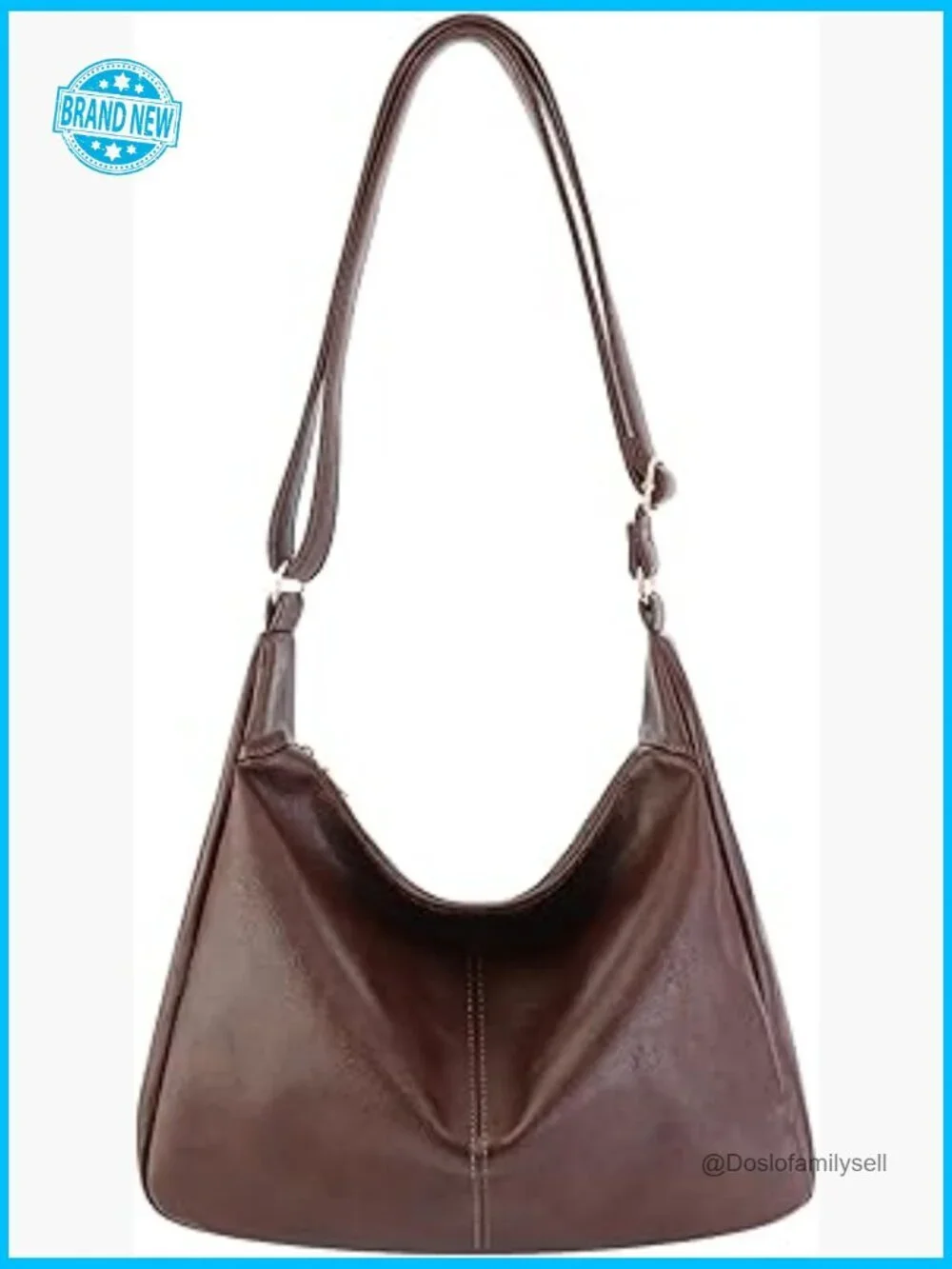 Foldable Vegan Leather Hobo Bag Slouchy Shoulder Tote Adjustable Strap